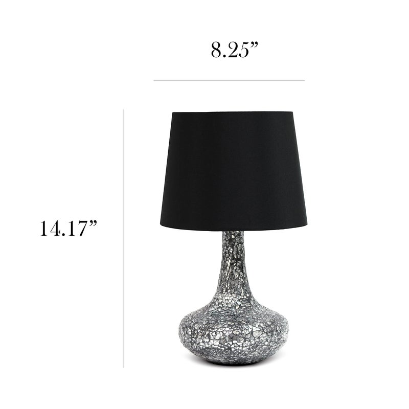 Simple Designs LT3039-BLK 14.17â€ Contemporary Mosaic Tiled Glass Genie Standard Table Lamp with Matching Fabric Shade for Home DÃ©cor, Bedroom, Living Room, Foyer, Office, Black/Silver - Image 2